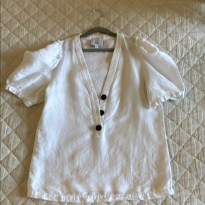 Goop White Puff Sleeve Blouse with Button Detail